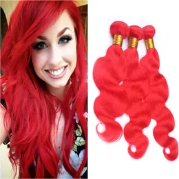 Virgin Brasilian Bray Red Human Hair Weaves Body Wave Red Colored Virgin Hair Weave Bundles 3pcs Lot Body Wavy Double Weft Extensions
