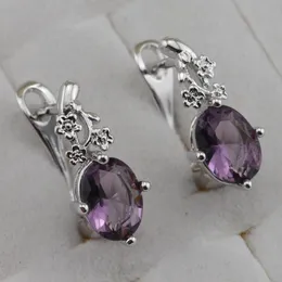 Fashion-Grace Magic Nice Purple Oval CZ Gems Hoop Earrings Rhodium Plated Jewelry Gift for Women EB236C