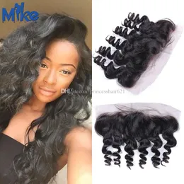 Mikehair بيرو الشعر فضفاض موجة الدانتيل أمامي اللون الطبيعي الأذن إلى الأذن الدانتيل أمامي إغلاق رخيصة البرازيلي الماليزية