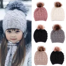 Söta toddler barn hattar tjejer pojke baby vinter varm hakan stickad hatt 2019 varumärke beanie päls keps barn kepsar barn kepsar vinter