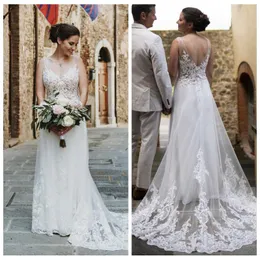 Gorgeous V Neck Wedding Dressses Lace Applique Sweep Train Boho 2020 Newest Custom Made Beach Wedding Bridal Gown vestido de novia