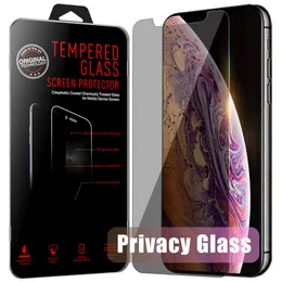 iPhoneのプライバシーガラスアンチスパイスクリーンプロテクター15 15 14 13 12 XS 11 Pro Max 7 8 Plus小売ボックス付きSamsung LGの目に見えない強化ガラス最高品質