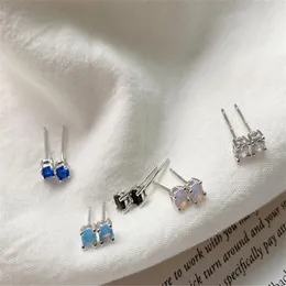 100% 925 Sterling Silver Kolczyki dla Kobiet Nowy Prosty Mini Okrągły CZ Cyrkon Opal Stud Kolczyk Prezenty Zaręczynowe Ślubne