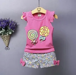 2019 nowy letni styl dzieci lollipop wzór kamizelki spodenki dwuczęściowy garnitur moda dziewczyna cienka sekcja bawełniana odzież