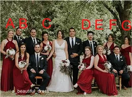 간단한 깊은 붉은 A 라인 신부 들러리 드레스 시파가 일치하지 않는 공식 드레스 민소매 긴 신부 들러리 드레스 플러스 사이즈 공식 드레스