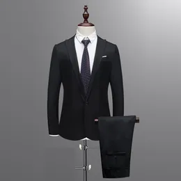 2019 New Arvial Spring Autumn Suit Män med byxor för bröllop Slim Button Suit Pure Color Dress Blazer Hombre dec26