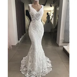 Robe De Mariee Cut-Out Lace Appliques Mermaid Dresses Sleeveless Hollow Out Wedding Gowns Elegant Plus Size Bridal Dress