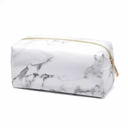 Marbling blixtlås makeup väska bärbar kosmetik fall mode container pu läder marmor penselpåse stor kapacitet multi användning bolsa de maquillaje con cremallera