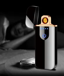 Mini Electric Touch Sensing Зажигалки Металлические ветрозащитные Нагреватели Тонкая USB Аккумуляторная сигарета Полноэкранные светлые Гаджеты для мужчин