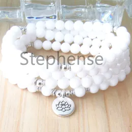 MG0668 White Shell Beads 108 Mala Bracelet 4 Wrap Women`s Yoga Mala Beads Bracelet Natural Gemstone Lotus Charm Bracelet