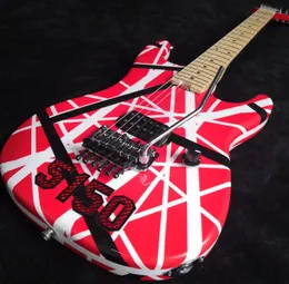 Promotion! Eddie Edward Van Halen 5150 White Stripe Red Electric Guitar Original Floyd Rose Special Tremolo Bridge, Locking Nut, Big Headstock, Maple Neck