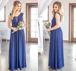 New Navy Navy Cheap Chiffon Bridesmaid A Line Floor Length Pleats v Back Back Maid of Honor Dresses Custom Made 112 0513