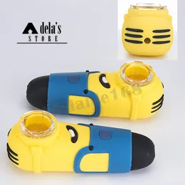 Silicone Bongos De Silicone Tubulação De Mão De Água W / Copo De Vidro Minions Vidro Tubulação De Vidro De Fumar Heady Pyrex Colher Colorido Fumaça 541