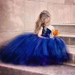 Пухлые королевские голубые цветок девочек платья Tulle One Bey дети подростки Pageant Pageants платье на день рождения платье для свадьбы
