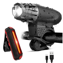 New 2256 Bicycle Light Usb Charging Headlights Taillights Combination Mountain Bike Warning Lights 300LM Headlights