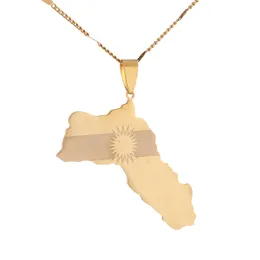 Stainless Steel Fashion Kurdistan Map Pendant Necklaces Kurdish Flag Map Pendant Koerdistan Charm Jewelry