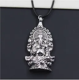 New Hot 20pcs / Lot Vintage Silver ReligionThailand Ganesha Buddha Black Choker Chain Halsband Hängsmycken Smycken