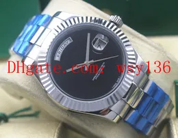 Gratis frakt Luxury Rostfritt Stål Armband Svart Onyx Dial 118208 Dag Datum Automatisk rörelse Mäns Klocka Mäns Casual Watches