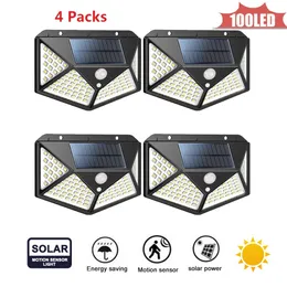 Luce solare a LED 100 led Sensore di movimento PIR Lampioni stradali alimentati Illuminazione da giardino per esterni Illuminazione da parete IP65 impermeabile 4 lati 270