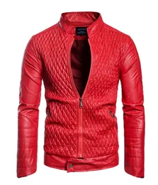 ファッション - メンズブラックレッドPUレザースリムジャケットコート男性カジュアルジッパーオートバイレザージャケット秋冬S-3XL