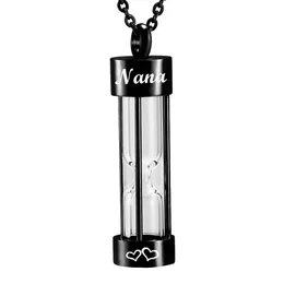 Stainless Steel Glass Black Hourglass Cremation Necklace for Ashes Urn Keepsake Pendant Memorial Jewelry-Free Engravable