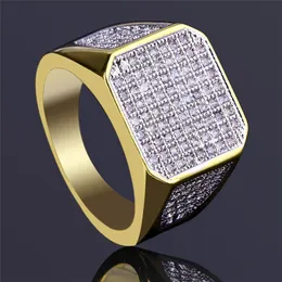 Hip Hop Ring Miedź Złoty Kolor Plated Out Micro Pave Cubic Cyrkon Pierścień dla mężczyzn kobiet