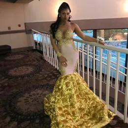 Великолепные вечерние платья с длинными рукавами на одно плечо Золотые кружевные аппликации Русалка с выпускным платьем с длинными рукавами для вечеринок Африканская одежда