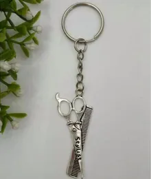 Comb & Scissors Barber Vintage Silver Charm KeyChain For Car Key Ring Bag Key Chains Findings Accessories Fashion Jewelry 745