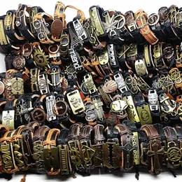 100 pcs pulseira de couro homens genuínos vintage punk rock retro pulseira para as mulheres casal pulsera hombre atacado lotes a granel