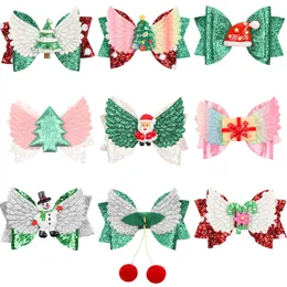 3 Inch Christmas Glitter Hair Bows hair clips wings Polka Dot Print Barrettes xmas Tree Santa Claus Socks Accessories Boutique Hairpins M829