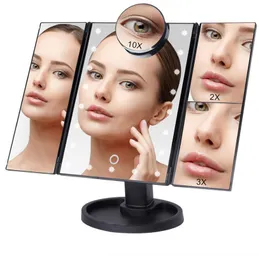 22 Ljus Led Touch Screen Makeup Spegelbord Make up 1x2x3x / 10x Förstoringsspegel Vanity Magnifier Screen 3 Folding LED