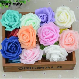 100pcs 7cm Artificial Foam Roses Flowers For Home Wedding Decoration Scrapbooking PE Flower Heads Kissing Balls Multi Color