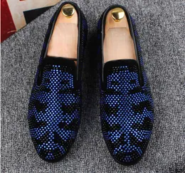 new2019 spring Men Velvet Loafers Party wedding Shoes Europe Style Embroidered Black blue Velvet Slippers Driving moccasins 38-46