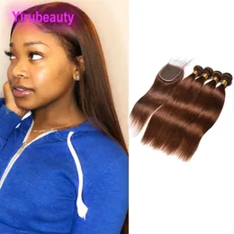 Malaysian Human Hair Extensions 4 Color 3 Bundles With 4X4 Lace Closure With Baby Hair Wefts With Closure Straight 4pcs Color 4#