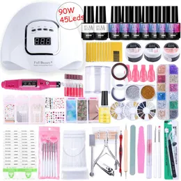 Super Manicure Set Gel Polsk Dryer Acrylic Nail Kit med UV LED-lampa SOAK OFF Nails Tool Set Electric Handle Tillbehör NL1582