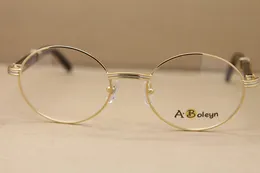 Wholesale-ラウンドアイメガネ7550178ブラックバッファローホーン眼鏡メガネ男性送料無料ゴールドメガネフレームフレームサイズ：55~22-135mm