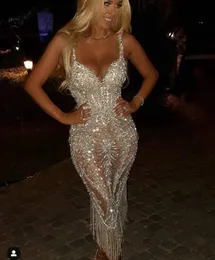 2019 Arabiska Aso Ebi Lyxiga Sparkly Beaded Crystals Evening Dresses Sapaghetti Mermaid Prom Klänningar Sexig Formell Party Andra Klänningar ZJ333
