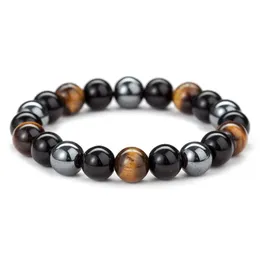 Moda Naturalny Czarny Obsydian Hematyte Tiger Eye Koraliki Bransoletki Mężczyźni Magnetyczna Ochrona zdrowia Kobiety Biżuteria Pulsera Hombre