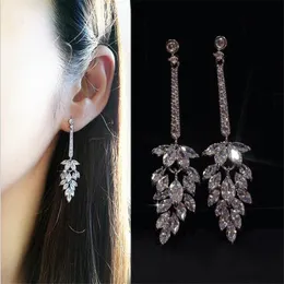 Sparkling Long Drop Earring Luxury Jewelry 925 Stelring Silver Marquise White Topaz CZ Diamond Gemstones Women Wedding Dangle Earring Gift