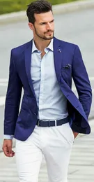 Blue Mens Bröllop Tuxedos Notch Lapel Groom Groomsmen Tuxedos Brand New Man Blazers Jacket Prom / Dinner 2 Piece Suit (Jacka + Byxor + Tie) 29