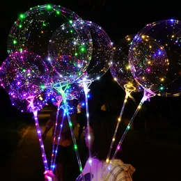 LED Balloon Transparent Lighting BOBO Ball Balloons with 70cm Pole 3M String Balloon Xmas Wedding Party Decorations CCA11728-A 60pcs