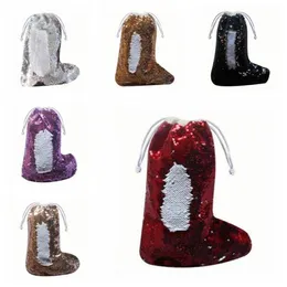 Handbags Sequin Christmas Stocking Mermaid paillette Socks Gift Bags Decorated Xmas Stocking Pendant Santa Claus Drawstring Candy Bag C1555