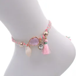 Wellmore Anklety dla kobiet ręcznie robione skorupa kryształ boho kostki bransoletki letnia plażowa impreza biżuteria kropla hurtowa