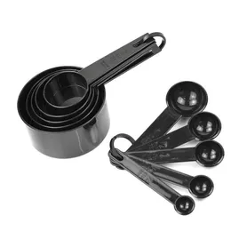 10pcs Black Color Measuring Cups and Measuring Spoon Set Scoop Silicone Handle Kitchen Measuring Tool Cooking Tools