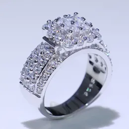 Drop Shipping Luxury Smycken 925 Sterling Silver High Quality Full Princess Cut White Topaz CZ Diamond Gemstones Bröllop Band Ring för kvinnor