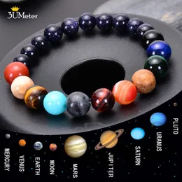 Perlenstränge Acht Planeten Perlenarmband Natursteinperlen Chakra Yoga Armband Universum Galaxie Sonnensystem Armbänder für Männer Frauen Geschenke