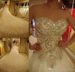 2019 Abito da sposa lungo di lusso vintage Sweetheart strass con fiocco Abito da sposa Plus Size Custom Made