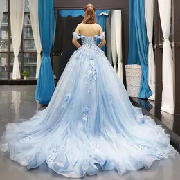 Sky Blue Quinceanera Dresses Ball Gown Off Shoulder 3D Flowers Appliques Sweet 16 Dreess Prom Party Gowns residos244v
