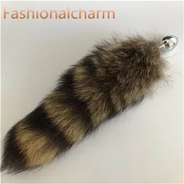 100% genuíno real cauda América Raccoon Fur plug Plug Anal Cosplay Toy Amor Sweety brinquedo macio macio Acessórios