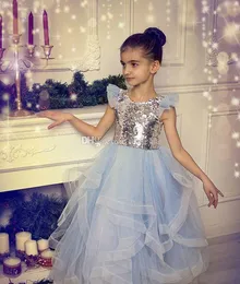 New Arrival Lovely Girls Pagenat Dresses Jewel Sequins Tulle Ruffle Flower Girls Dresse Formal Wear Prom Gowns